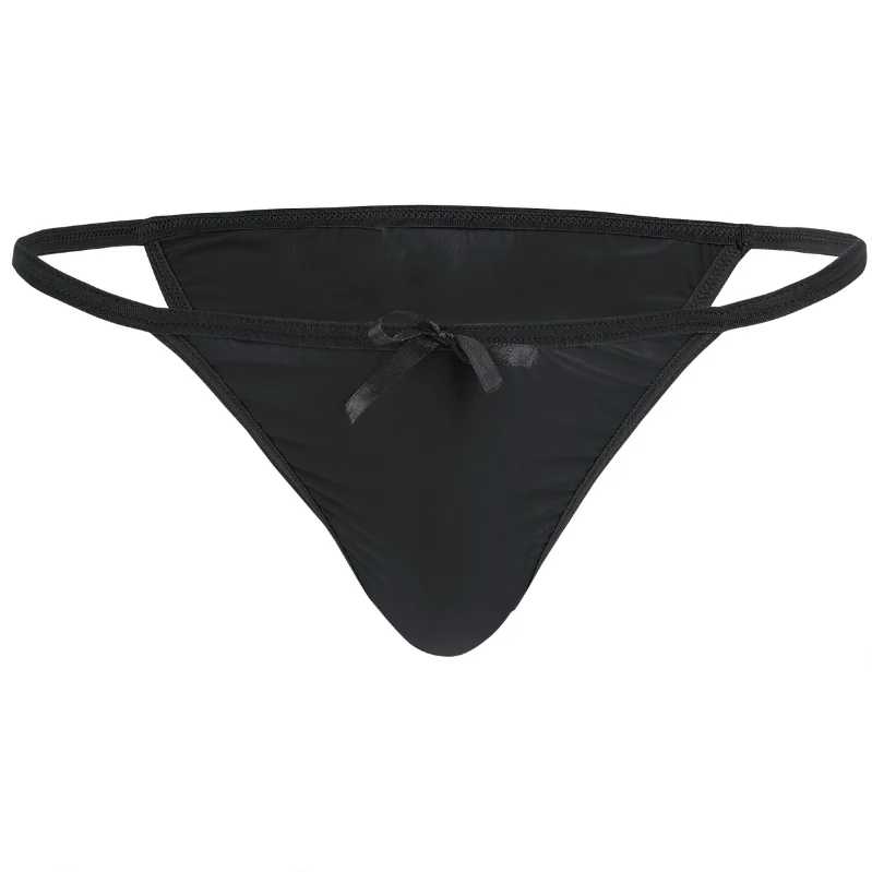 Black Sissy Thong Panties With Cute Bow