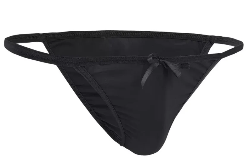 Black Sissy Thong Panties With Cute Bow - Image 2