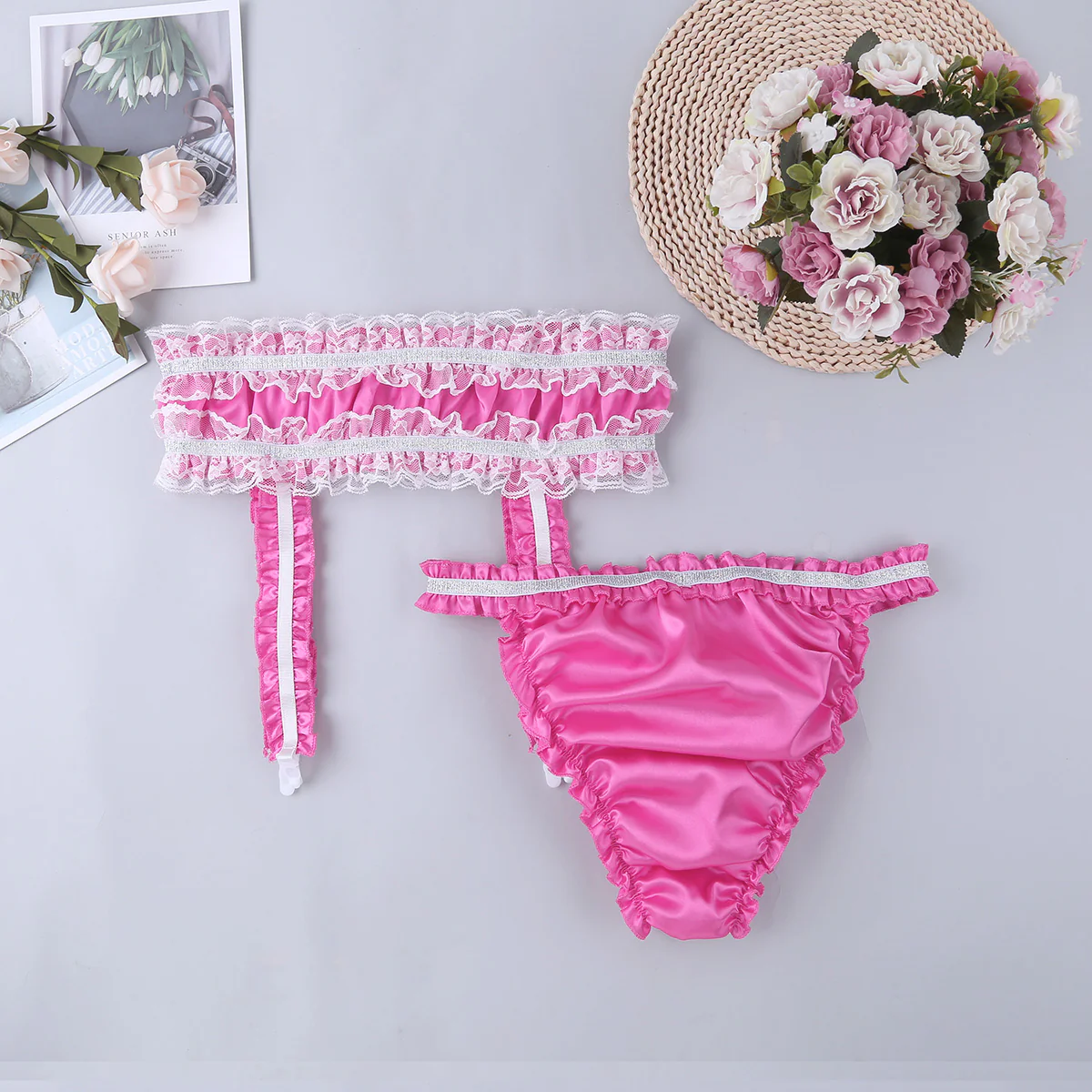 Sissy Scarlett: Rose Pink Frilly Two Piece Panty Set - Image 2